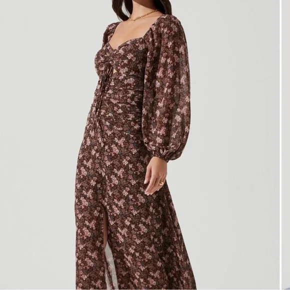 ASTR Floral Midi Brown and Pink Wedding Guest Dress Size Small - Picture 3 of 9